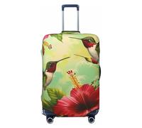 JTNWEC Hummingbirds Red Flower Hibiscus Print Travel Luggage Cover - Personalization Elastic Suitcase Protector, Black, M( Fit 22-24 Inch Luggage)