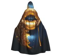JTNWEC lavender fields Printed Halloween Hooded Cloak Carnival Halloween Cosplay Costume for Adult, Gold Lips, One Size