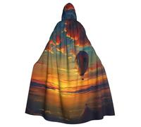JTNWEC lavender fields Printed Halloween Hooded Cloak Carnival Halloween Cosplay Costume for Adult, Hot Air Balloon Sunset, One Size