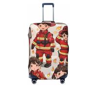JTNWEC Little Boys and Girls in FireFighters Print Travel Luggage Cover - Personalization Elastic Suitcase Protector, Black, L( Fit 25-28 Inch Luggage)
