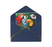 JTNWEC Macaw and Toucan Perching of Tropical Rainforests Pattern Prints Greeting Card with Gold - Trimmed Pearl Paper, Blue Birthday Cards for Special Occasions