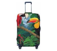 JTNWEC Macaw and Toucan Perching of Tropical Rainforests Print Travel Luggage Cover - Personalization Elastic Suitcase Protector, Black, XL( Fit 29-32 Inch Luggage)