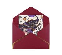 JTNWEC Magic Witch Witchcraft Bohemian Drawing Pattern Prints Greeting Card with Gold - Trimmed Pearl Paper, Dark Red Birthday Cards for Special Occasions