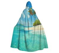 JTNWEC modern floral Printed Halloween Hooded Cloak Carnival Halloween Cosplay Costume for Adult, Island With Sandy Beach and Palm Tree, One Size