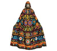 JTNWEC modern floral Printed Halloween Hooded Cloak Carnival Halloween Cosplay Costume for Adult, Mexican Folk Art Boho, One Size