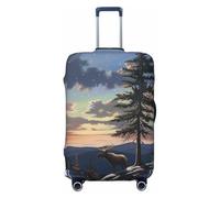 JTNWEC Moose Mountain Pine Tree Wilderness Print Travel Luggage Cover - Personalization Elastic Suitcase Protector, Black, XL( Fit 29-32 Inch Luggage)
