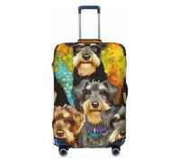 JTNWEC Oil Cute Schnauzer Dogs Print Travel Luggage Cover - Personalization Elastic Suitcase Protector, Black, XL( Fit 29-32 Inch Luggage)