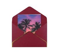 JTNWEC Palm Trees Silhouette at Sunset Pattern Prints Greeting Card with Gold - Trimmed Pearl Paper, Dark Red Birthday Cards for Special Occasions