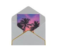 JTNWEC Palm Trees Silhouette at Sunset Pattern Prints Greeting Card with Gold - Trimmed Pearl Paper, Light Grey Birthday Cards for Special Occasions