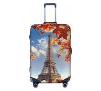 JTNWEC Paris Eiffel Tower with Leaves Print Travel Luggage Cover - Personalization Elastic Suitcase Protector, Black, M( Fit 22-24 Inch Luggage)