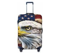 JTNWEC Patriotic Bald Eagle with Striped Flag Print Travel Luggage Cover - Personalization Elastic Suitcase Protector, Black, M( Fit 22-24 Inch Luggage)