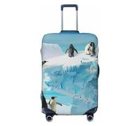 JTNWEC Penguin on the Iceberg Print Travel Luggage Cover - Personalization Elastic Suitcase Protector, Black, L( Fit 25-28 Inch Luggage)