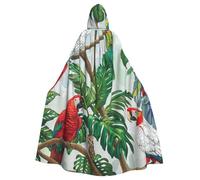 JTNWEC Penguins On The Iceberg print Printed Halloween Hooded Cloak Carnival Halloween Cosplay Costume for Adult, Parrot Birds and Tropical Tree, One Size