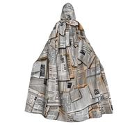 JTNWEC Penguins On The Iceberg print Printed Halloween Hooded Cloak Carnival Halloween Cosplay Costume for Adult, Newspaper Hd, One Size
