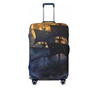 JTNWEC Pirate sailboat full moon Print Travel Luggage Cover - Personalization Elastic Suitcase Protector, Black, XL( Fit 29-32 Inch Luggage)