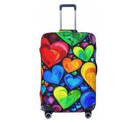 JTNWEC Rainbow Hearts Print Travel Luggage Cover - Personalization Elastic Suitcase Protector, Black, L( Fit 25-28 Inch Luggage)