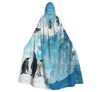 JTNWEC Rainbow Rose Flower Printed Halloween Hooded Cloak Carnival Halloween Cosplay Costume for Adult, Penguin on the Iceberg, One Size