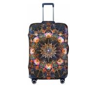 JTNWEC Rectangle Mandala art Print Travel Luggage Cover - Personalization Elastic Suitcase Protector, Black, S( Fit 18-21 Inch Luggage)