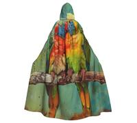 JTNWEC Red Ladybugs On A Blue Background Printed Halloween Hooded Cloak Carnival Halloween Cosplay Costume for Adult, Parrot, One Size