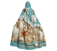 JTNWEC Red Ladybugs On A Blue Background Printed Halloween Hooded Cloak Carnival Halloween Cosplay Costume for Adult, Ocean Sea Beach Seashells Starfish Blue, One Size