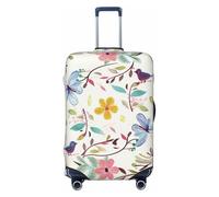 JTNWEC Romantic Fancy Floral Birds Butterfly Print Travel Luggage Cover - Personalization Elastic Suitcase Protector, Black, L( Fit 25-28 Inch Luggage)