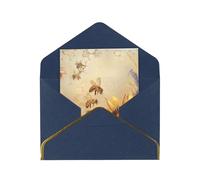 JTNWEC Rural Honey Bees Wildflowers Pattern Prints Greeting Card with Gold - Trimmed Pearl Paper, Blue Birthday Cards for Special Occasions