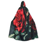 JTNWEC Rustic Old Barn Wood Printed Halloween Hooded Cloak Carnival Halloween Cosplay Costume for Adult, Red Rose Print, One Size