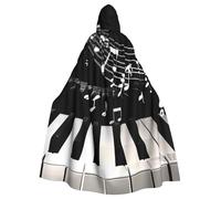 JTNWEC Rustic Old Barn Wood Printed Halloween Hooded Cloak Carnival Halloween Cosplay Costume for Adult, Piano Keys With Musical Notes, One Size