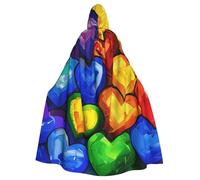 JTNWEC Rustic Old Barn Wood Printed Halloween Hooded Cloak Carnival Halloween Cosplay Costume for Adult, Rainbow Colored Gay Pride Hearts, One Size