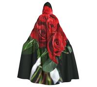 JTNWEC Rustic Old Barn Wood Printed Halloween Hooded Cloak Carnival Halloween Cosplay Costume for Adult, Red Rose, One Size
