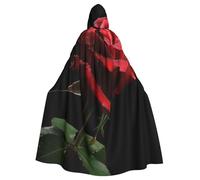 JTNWEC Rustic Old Barn Wood Printed Halloween Hooded Cloak Carnival Halloween Cosplay Costume for Adult, Red Rose Black Background, One Size