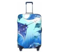 JTNWEC Sea Animals Stingrays Print Travel Luggage Cover - Personalization Elastic Suitcase Protector, Black, L( Fit 25-28 Inch Luggage)