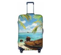 JTNWEC Seaside Boat Coconut Leaves Print Travel Luggage Cover - Personalization Elastic Suitcase Protector, Black, L( Fit 25-28 Inch Luggage)