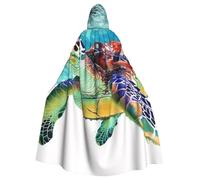JTNWEC Starry christmas Printed Halloween Hooded Cloak Carnival Halloween Cosplay Costume for Adult, Sea Turtle Art, One Size