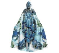 JTNWEC Starry christmas Printed Halloween Hooded Cloak Carnival Halloween Cosplay Costume for Adult, Sea Turtle-blue, One Size