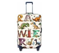 JTNWEC Stylish Learning Alphabets with Dinosaurs Print Travel Luggage Cover - Personalization Elastic Suitcase Protector, Black, L( Fit 25-28 Inch Luggage)