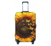 JTNWEC Sunflower Floral Butterflies Art Print Travel Luggage Cover - Personalization Elastic Suitcase Protector, Black, L( Fit 25-28 Inch Luggage)
