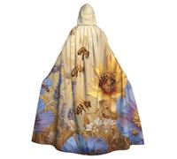 JTNWEC Sunflowers Printed Halloween Hooded Cloak Carnival Halloween Cosplay Costume for Adult, Rural Honey Bees Wildflowers, One Size