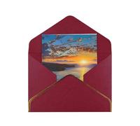 JTNWEC Sunrise Over Hanauma Bay Oahu Hawaii Pattern Prints Greeting Card with Gold - Trimmed Pearl Paper, Dark Red Birthday Cards for Special Occasions