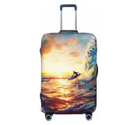 JTNWEC Sunset Sea Surfing Seascape Print Travel Luggage Cover - Personalization Elastic Suitcase Protector, Black, S( Fit 18-21 Inch Luggage)