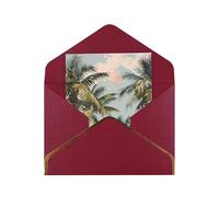 JTNWEC Tropical Palm Trees Pattern Prints Greeting Card with Gold - Trimmed Pearl Paper, Dark Red Birthday Cards for Special Occasions