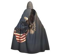 JTNWEC USA Flag Patchwork Printed Halloween Hooded Cloak Carnival Halloween Cosplay Costume for Adult, 3d Bald Eagle Flying With Us Flag, One Size