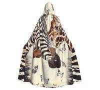 JTNWEC USA Flag Patchwork Printed Halloween Hooded Cloak Carnival Halloween Cosplay Costume for Adult, Zebra and Giraffe, One Size