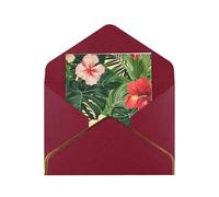JTNWEC Vegetation Leaves with Hibiscus Flowers Pattern Prints Greeting Card with Gold - Trimmed Pearl Paper, Dark Red Birthday Cards for Special Occasions