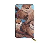 JTNWEC Women's Leather Wallet - Animal Cute Brown Otters Prints Coin Purse Travel Card Holder Zipper Purse Cell Phone Handbag, Black, One Size, Modern, Black, One Size, Modern