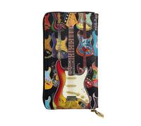 JTNWEC Women's Leather Wallet - Art Guitar Pattern Prints Coin Purse Travel Card Holder Zipper Purse Cell Phone Handbag, Black, One Size, Modern, Black, One Size, Modern