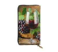 JTNWEC Women's Leather Wallet - Art Red Wine Galsses & Grapes Prints Coin Purse Travel Card Holder Zipper Purse Cell Phone Handbag, Black, One Size, Modern, Black, One Size, Modern