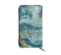 JTNWEC Women's Leather Wallet - Azurite Teal and Foil Gold Oil Marble Pattern Prints Coin Purse Travel Card Holder Zipper Purse Cell Phone Handbag, Black, One Size, Modern, Black, One Size, Modern