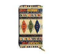 JTNWEC Women's Leather Wallet - Bohemia Style Traditional African Pattern Prints Coin Purse Travel Card Holder Zipper Purse Cell Phone Handbag, Black, One Size, Modern, Black, One Size, Modern