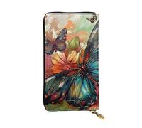 JTNWEC Women's Leather Wallet - Butterfly flowers Art Prints Coin Purse Travel Card Holder Zipper Purse Cell Phone Handbag, Black, One Size, Modern, Black, One Size, Modern